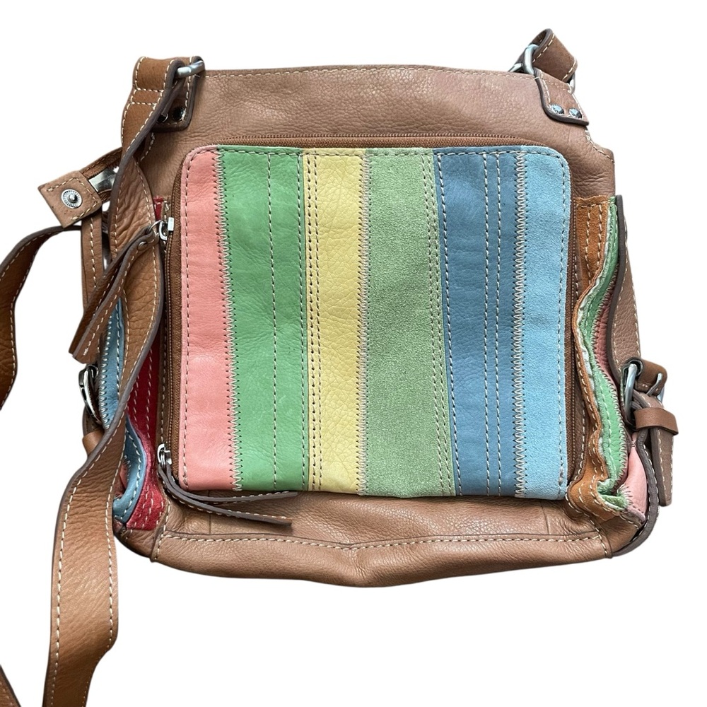 Fossil Patchwork Rainbow Stripe Leather Crossbody… - image 4